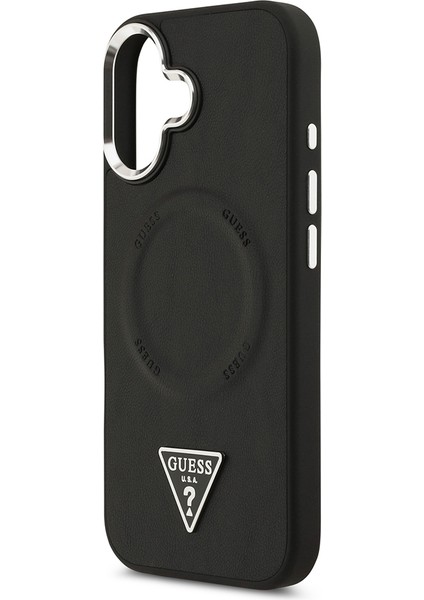 iPhone 17 Kılıf Guess Lisanslı M-Safeli Pu Deri Metal Kamera Çerçeveli Üçgen Logolu Siyah