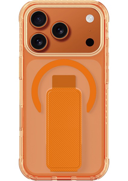 iPhone 17 Pro Uyumlu Kılıf M-Safe Şarj Özellikli Standlı Amazingthing Titan Pro Plus Kapak Turuncu