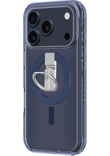 iPhone 17 Pro Kılıf M-Safe Şarj Özellikli Yüzük Standlı Amazingthing Titan Pro Serisi Kapak Mavi fırsatları