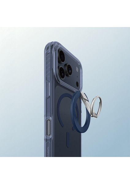 iPhone 17 Pro Kılıf M-Safe Şarj Özellikli Yüzük Standlı Amazingthing Titan Pro Serisi Kapak Mavi