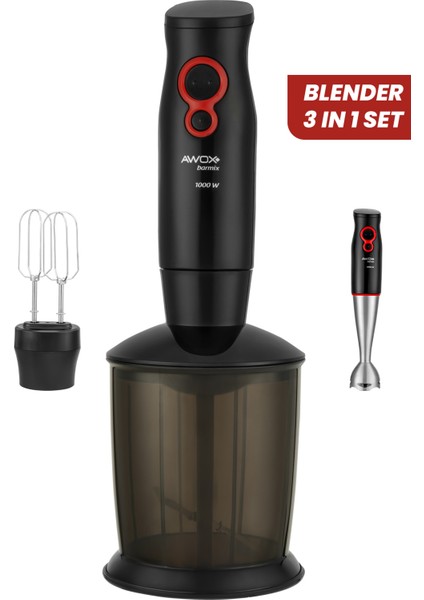 3'ü 1 Arada 1000W Blender Mikser Seti, Çıkabilir Uç, Şık Siyah Renk fiyatları