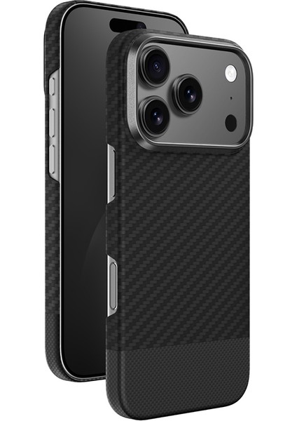 iPhone 17 Pro Max Kılıf M-Safe Uyumlu 1500D Aramid Fiber Amazingthing Titan Max Seri Kapak Siyah-Gri