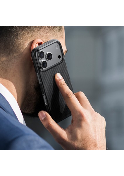 iPhone 17 Pro Max Kılıf M-Safe Uyumlu 1500D Aramid Fiber Amazingthing Titan Max Seri Kapak Siyah-Gri