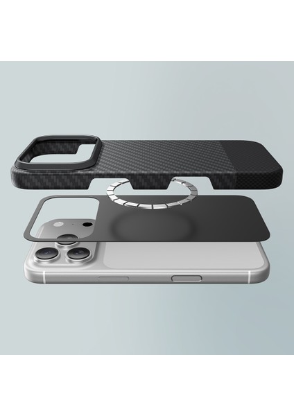 iPhone 17 Pro Max Kılıf M-Safe Uyumlu 1500D Aramid Fiber Amazingthing Titan Max Seri Kapak Siyah-Gri