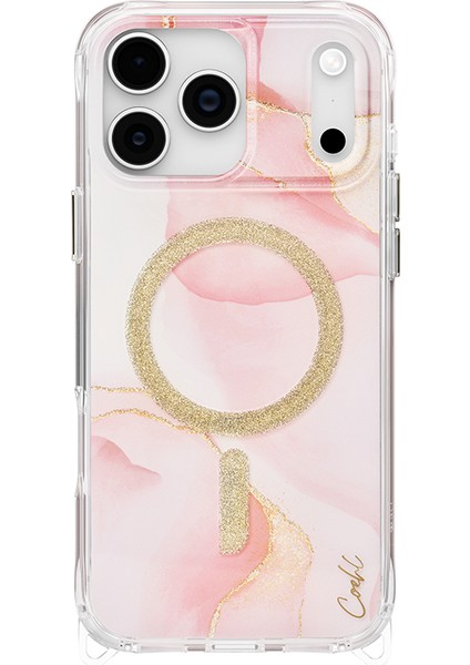 iPhone 17 Pro Max Uyumlu Kılıf M-Safe Şarj Özellikli Simli Magnetik Coehl Aeris Kapak Pembe