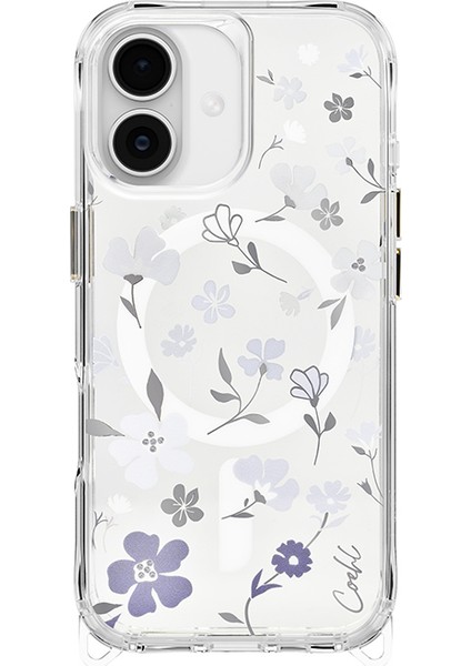 iPhone 17 Uyumlu Kılıf M-Safe Şarj Özellikli Şeffaf Arka Yüzey Çiçekli Coehl Amara Kapak Lila