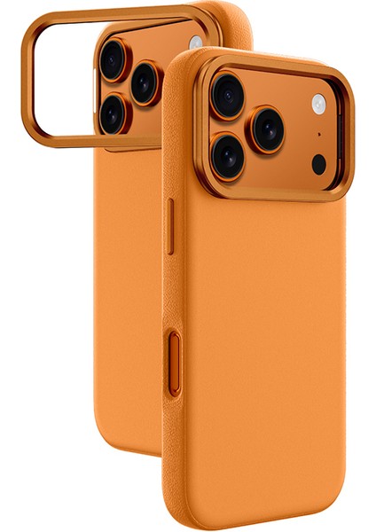 iPhone 17 Pro Uyumlu M-Safe Şarj Özellikli Standlı Amazingthing Glamour Mag Serisi Pu Kapak Turuncu