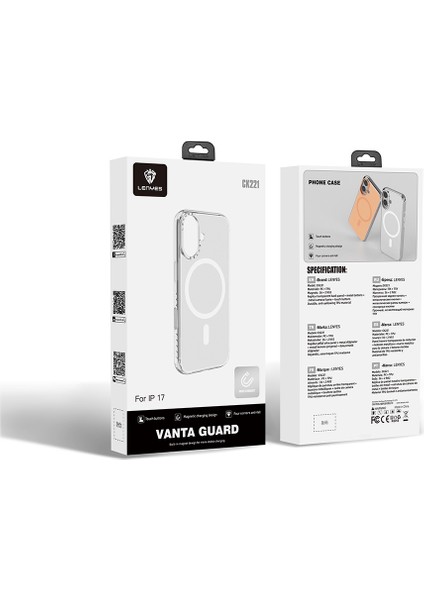 iPhone 17 Kılıf M-Safe Özellikli Metal Kamera Çerçeveli Airbagli Lenyes CK221 Sert Pc Kapak Şeffaf fiyatları