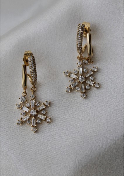 Vıp Çelik Baget Taşlı Ikili Görünümlü Kar Tanesi Küpe modelleri