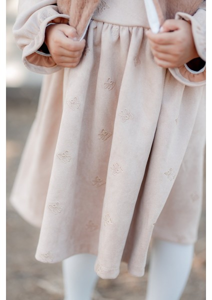 Kürklü Nubuk Kumaş Fiyonk Nakışlı Elbise Kahverengi indirimleri