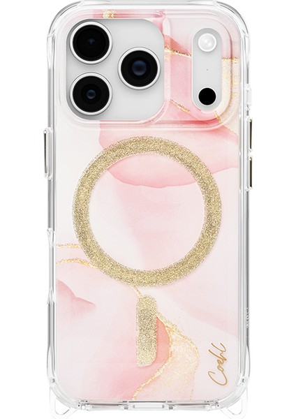 iPhone 17 Pro Uyumlu Kılıf M-Safe Şarj Özellikli Simli Magnetik Coehl Aeris Kapak Pembe