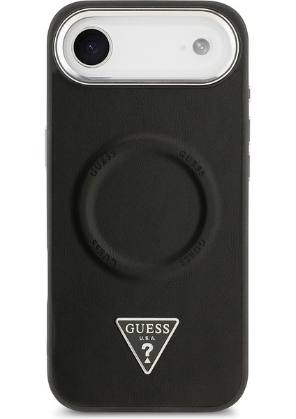 iPhone 17 Air Kılıf Guess Lisanslı M-Safeli Pu Deri Metal Kamera Çerçeveli Üçgen Logolu Siyah modelleri
