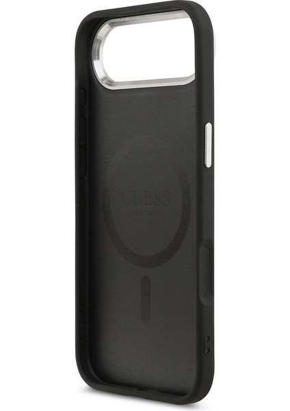 iPhone 17 Air Kılıf Guess Lisanslı M-Safeli Pu Deri Metal Kamera Çerçeveli Üçgen Logolu Siyah