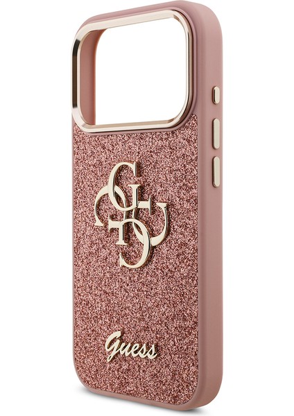 iPhone 17 Pro Uyumlu Kılıf Guess Orjinal Lisanslı 4g Büyük Metal Logolu Glitter Kapak Pembe