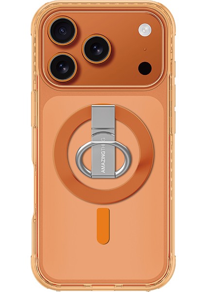 iPhone 17 Pro Max Kılıf M-Safe Uyumlu Yüzük Standlı Amazingthing Titan Pro Serisi Kapak Turuncu