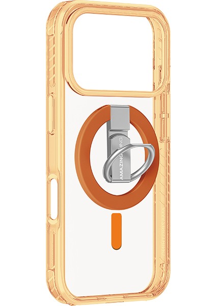 iPhone 17 Pro Max Kılıf M-Safe Uyumlu Yüzük Standlı Amazingthing Titan Pro Serisi Kapak Turuncu modelleri