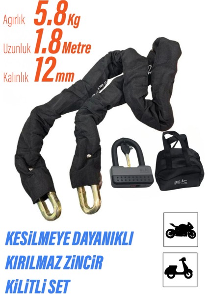 Motosiklet Scooter Motor Kilitli Zincir A3 Galvanizli Kilit ve Zincir Seti – 1,8 M