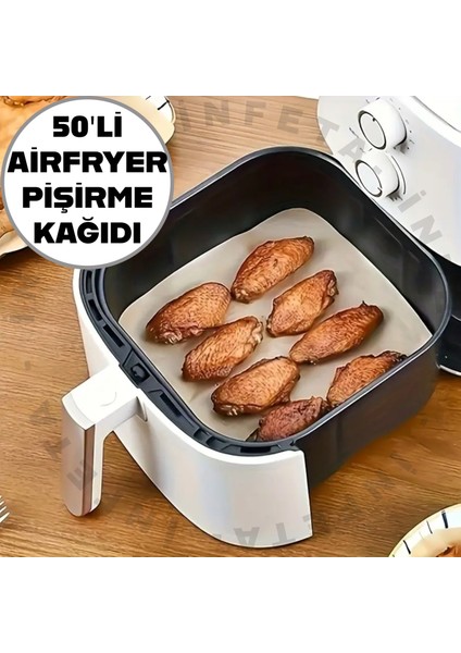 50 Adet Airfryer Pişirme Kağıdı Yağlı Kağıt - Yağ Su Geçirmez Yapışmaz Pişirme Kağıdı