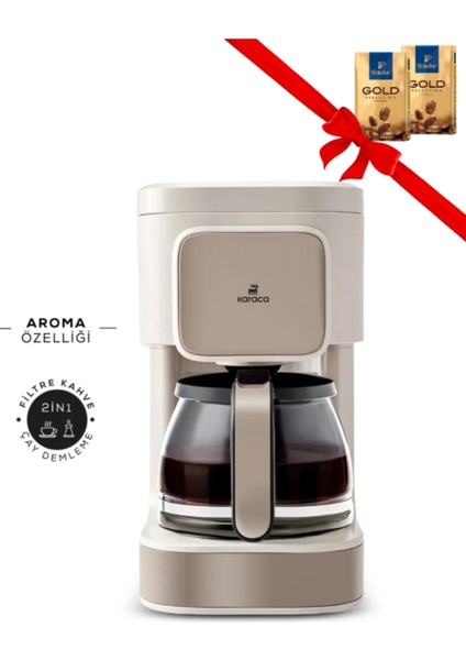 Cam Demlik ve Filtre Kahve Makinesi, 500GR Kahve Hediye, Şık ve Kullanışlı Set