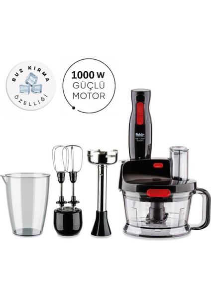 2 Kademeli Çok Amaçlı Mutfak Robotu, 1,5 L Hazne, Buz Kırma, Turbo, 1000W Güç