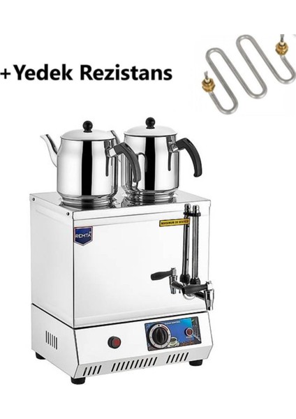 Elektrikli Çay Kazanı 23 Lt, Çift Demlik, Yedek Rezistans, Metalik Tasarım