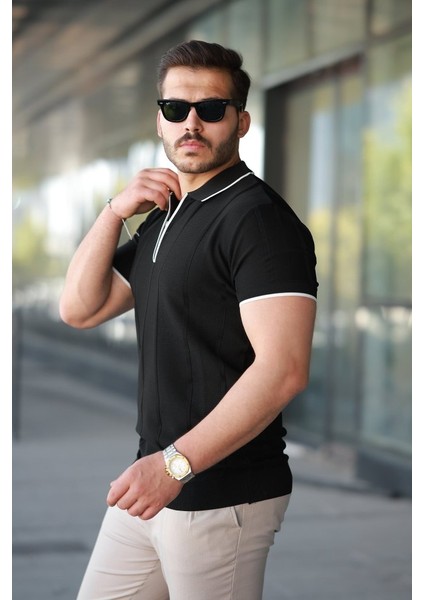 Erkek Dikey Kabartmalı Örgü Dokulu Fermuar Yakalı Tişört fiyatları