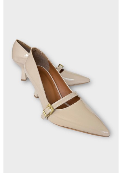 Kadın Tek Bant Tokalı Sivri Burun Topuklu Ayakkabı Bej fiyatları