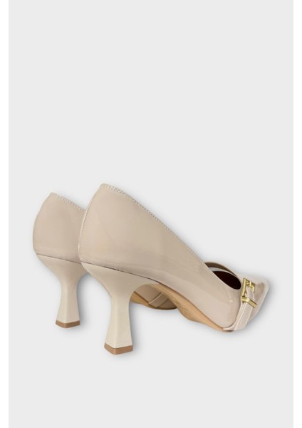 Kadın Tek Bant Tokalı Sivri Burun Topuklu Ayakkabı Bej indirimleri