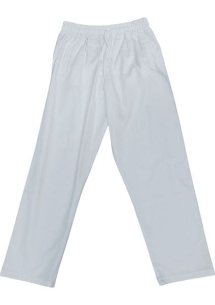 Erkek Çocuk /kız Çocuk Beli Lastikli Ip Bağlamalı Cepli Likrasız Beyaz Renk Pantolon