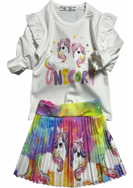 Unicorn Desenli Renkli Kız Çocuk Etekli Takım fırsatları