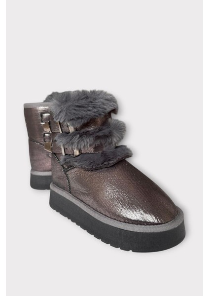 Içi Kürklü Çift Kemerli Kalın Taban Kız Çocuk Bot Platin fiyatları
