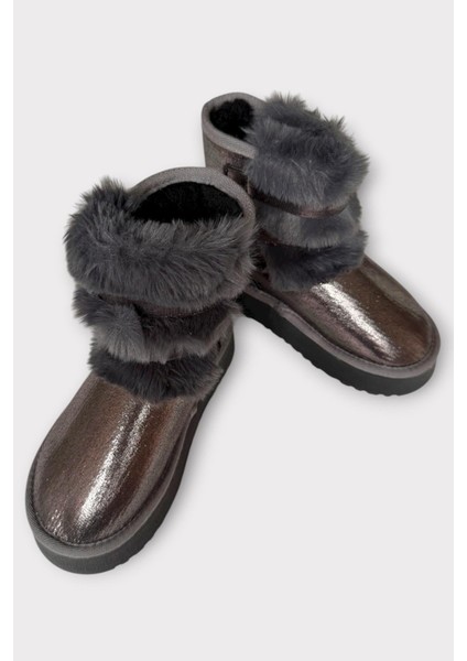 Içi Kürklü Çift Kemerli Kalın Taban Kız Çocuk Bot Platin fırsatları