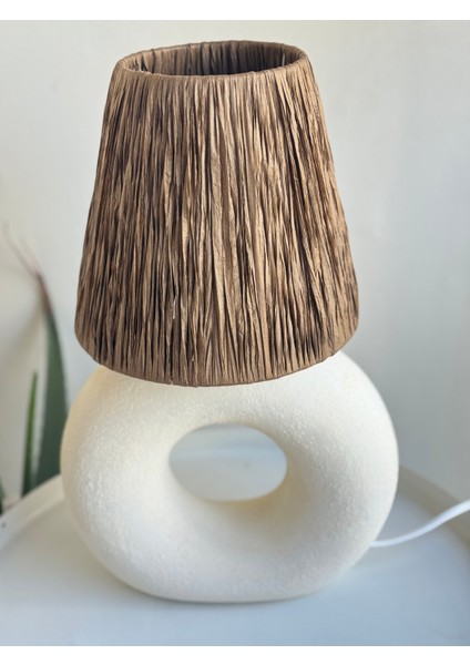 Kahverengi Başlıklı Ham Seramik Beyaz Simit Abajur fiyatları