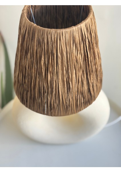 Kahverengi Başlıklı Ham Seramik Beyaz Simit Abajur modelleri