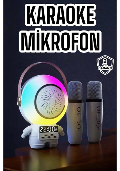 Çift Mikrofonlu Karaoke Mikrofon Bluetooth Bağlantılı Dijital Göstergeli