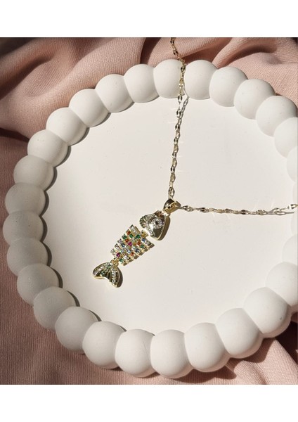 Premium 316L Paslanmaz Çelik Hareketli Zirkon Taşlı Balık Kolye