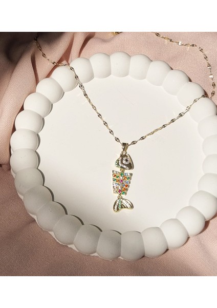 Premium 316L Paslanmaz Çelik Hareketli Zirkon Taşlı Balık Kolye modelleri