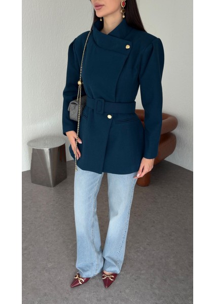 Petrol Mavisi Kısa Kaşe Kaban modelleri