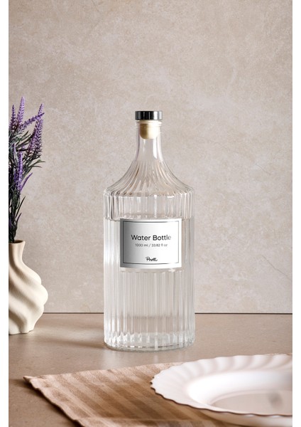 Şeffaf 1000 ml Cam Şişe ve Kapaklı Çift Kapaklı Yağlık Seti