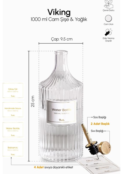 Şeffaf 1000 ml Cam Şişe ve Kapaklı Çift Kapaklı Yağlık Seti fiyatları
