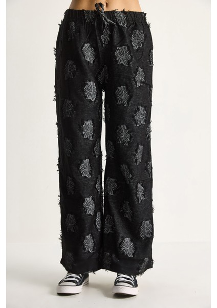Kadın Oversize Gömlek Beli Lastikli Pantolon Saçaklı Dokuma Alt-Üst Takım