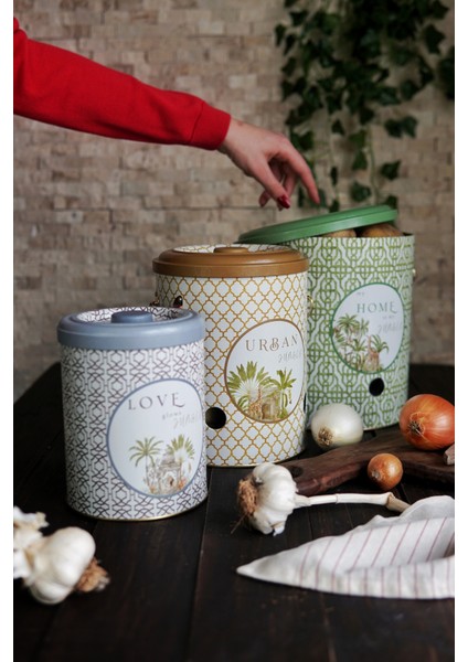 3'lü Metal Sebze Kovası Seti, Patates, Soğan ve Sarımsaklık, Şık ve Pratik Tasarım