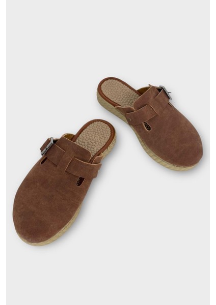 Kemerli Tokalı Nubuk Kadın Ev Terliği Taba modelleri