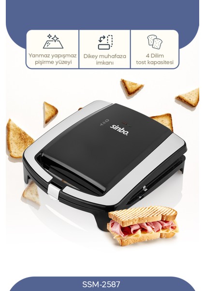 Mini Tost Makinesi, 2 Dilim, Siyah, Pratik ve Şık Tasarım