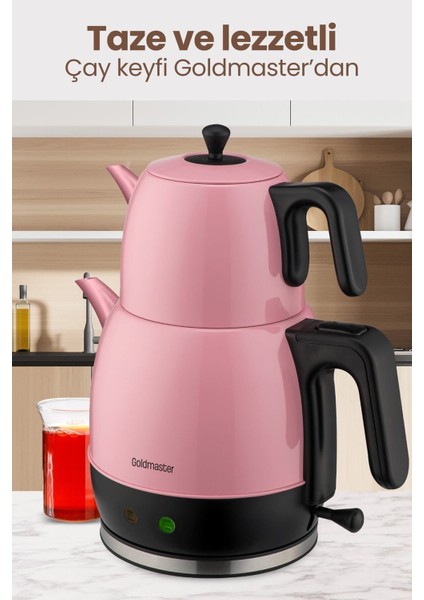 Geniş Hazneli Pembe Paslanmaz Çelik Çay ve Su Isıtıcı Makinesi