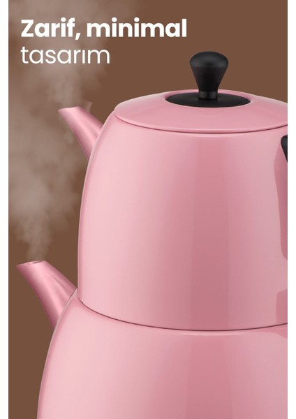 Geniş Hazneli Pembe Paslanmaz Çelik Çay ve Su Isıtıcı Makinesi