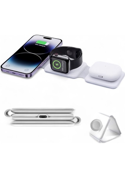 Katlanabilir Kablosuz Manyetik Şarj Cihazı Aleti Iphone, Apple Watch, Airpods ve Uyumlu 3in1 fiyatları