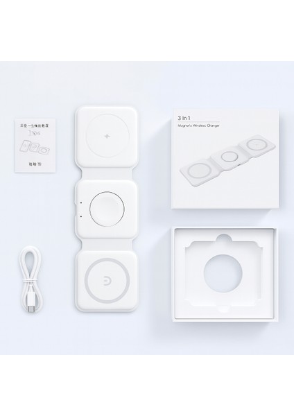 Katlanabilir Kablosuz Manyetik Şarj Cihazı Aleti Iphone, Apple Watch, Airpods ve Uyumlu 3in1 modelleri