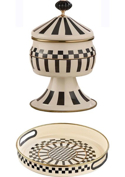 Prime Cream Ayaklı Şekerlik Emaye ve Emaye Servis Tepsisi 28 cm