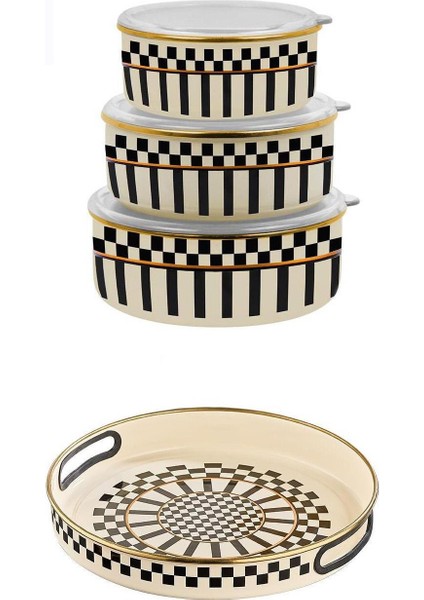 Prime Cream 3’lü Emaye Saklama Kabı ve Emaye Servis Tepsisi 28 cm